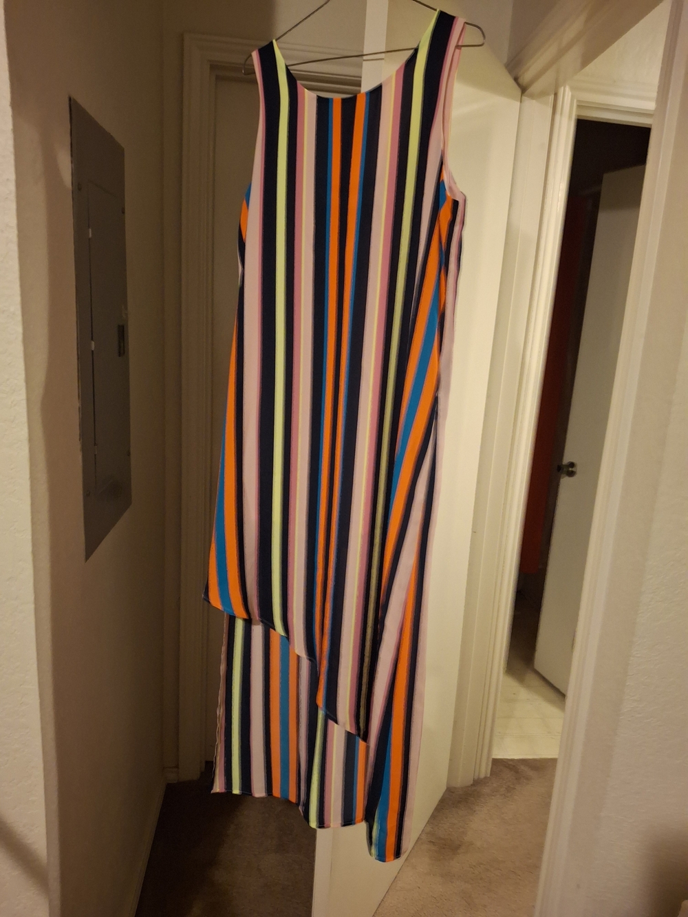 Sleeveless Multicolor Vertical Stripe Maxi Dress